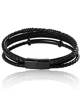 Lucky Brand Stainless Steel Triple Row Black Cord Bracelet - 8.25"