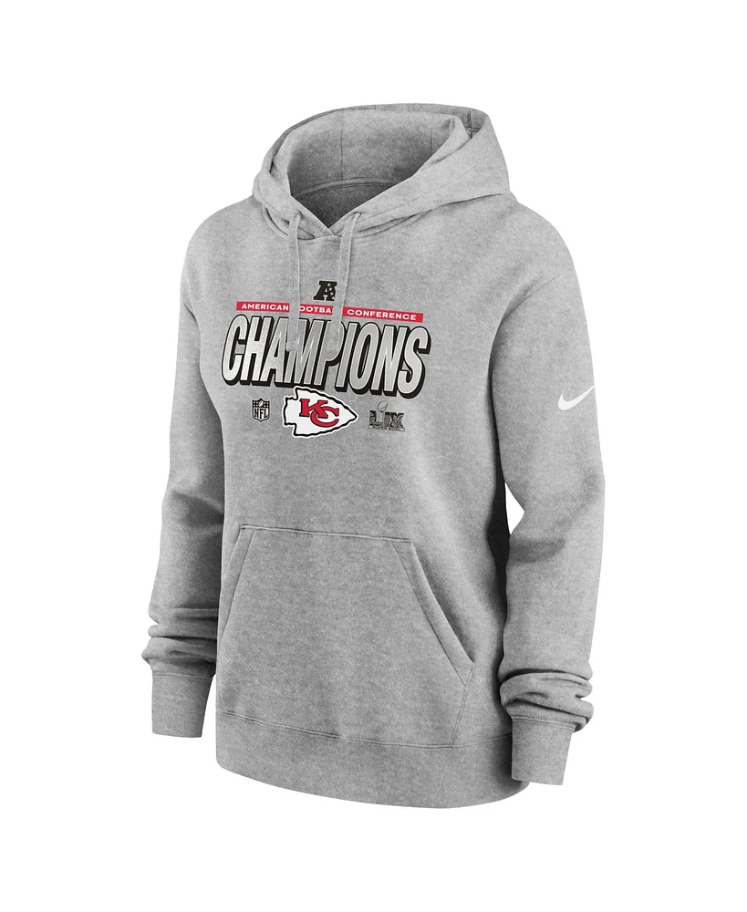 Nike Women's Heather Gray Kansas City Chiefs 2024 Afc Champions Locker Room Trophy Collection Club Pullover Hoodie