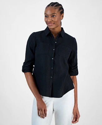 Charter Club Petite 100% Linen Button-Front Shirt