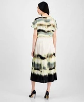 Anne Klein Womens Printed Dolman Sleeve Top Pleated Pull On Midi Skirt