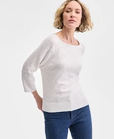 Charter Club Women's 3/4-Sleeve Linen-Blend Sweater, Exclusively at Macy's