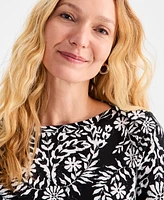 Style & Co Women's Printed Pima Cotton 3/4-Sleeve Top, Exclusively at Macy's