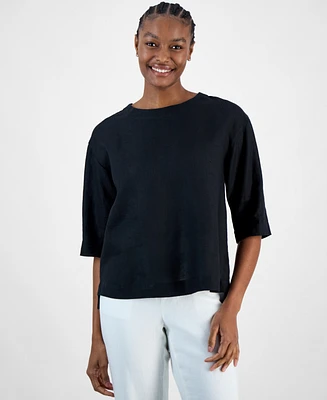 Charter Club Women's 3/4-Sleeve 100% Linen Top, Exclusively at Macy's