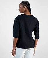 Charter Club Women's 3/4-Sleeve 100% Linen Top, Exclusively at Macy's