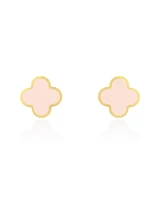The Lovery Large Pink Pearl Clover Stud Earrings 14K Gold