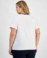 Tommy Hilfiger Plus Contrast Trim V-Neck Top