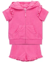 Little Me Baby Girls 2-Pc. Ruffled Hoodie & Shorts Swim Cover-Up Set