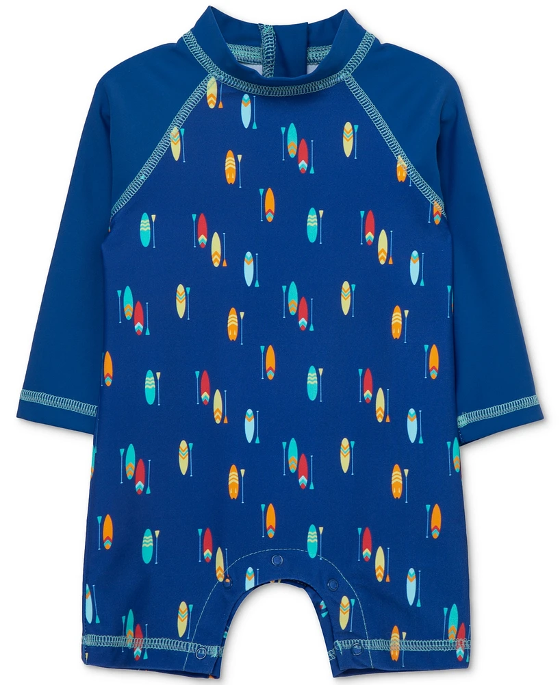 Little Me Baby Boys Surf-Print Long-Sleeve Rash Guard One-Piece