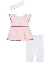 Little Me Baby Girls 3-Pc. Strawberry Check Top, Leggings & Headband Set