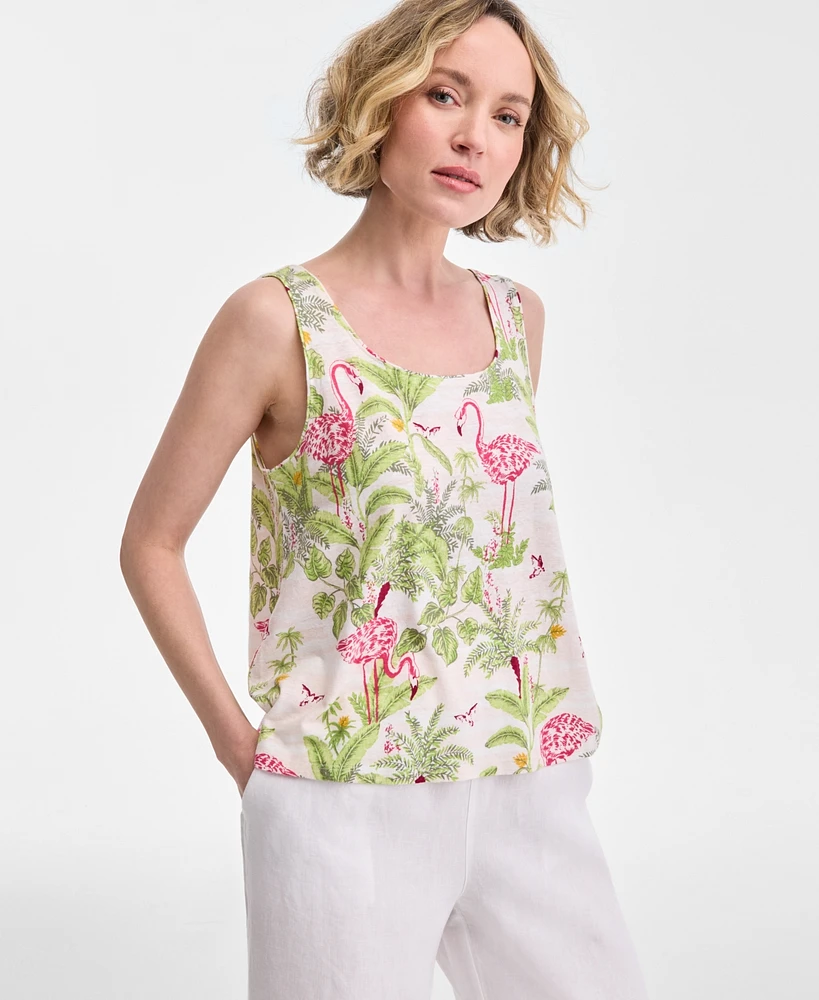 Charter Club Women's Printed Scoop-Neck Sleeveless Linen-Blend Top, Exclusively at Macy's