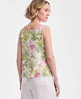 Charter Club Women's Printed Scoop-Neck Sleeveless Linen-Blend Top, Exclusively at Macy's