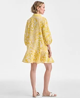 Charter Club Women's Printed Linen Flounce Shirtdress, Exclusively at Macy's