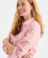 Style & Co Women's Striped Long-Sleeve Perfect Shirt, Exclusively at Macy's