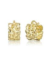 14K Gold Plated Nature Basket Weave Chunky C-Hoop Earrings