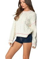 Edikted Womens Eleni Cable Knit Sweater