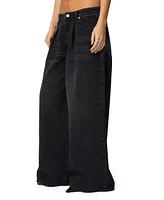 Edikted Womens Pleated Detail Low Rise Jeans