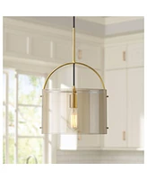 Collin 11 3/4" Modern Pendant Ceiling Light Fixture Dining Room Over Table Kitchen Island Foyer Drum Hanging Round Soft Gold Finish Cognac Glass Hallw