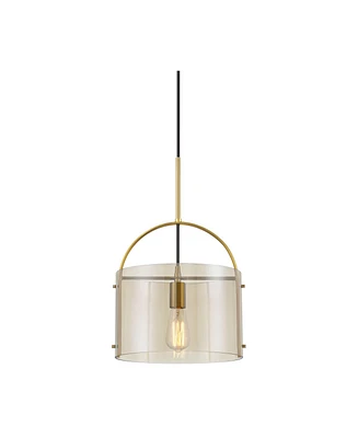 Collin 11 3/4" Modern Pendant Ceiling Light Fixture Dining Room Over Table Kitchen Island Foyer Drum Hanging Round Soft Gold Finish Cognac Glass Hallw