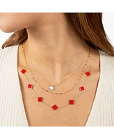 The Lovery Small Coral Clover Necklace 14K Gold