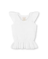 Hope & Henry Women's Organic Flutter Sleeve Peplum Sweater Top