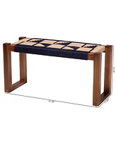 bali & pari Jerilyn Modern Bohemian Two-Tone Navy Blue and Natura Brown Seagrass and Acacia Wood Accent Bench