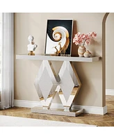 Tribesigns Mirrored Console Table, Modern Silver Entryway Table with Mirror Finish, Glass Sofa Table with Dual-Diamond Base, 47-Inch Hallway Foyer Tab