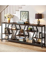 Tribesigns 70.9 Inches Sofa Console Table with 4 Tier Wood Storage Shelves, Industrial Extra Long Narrow Entryway Accent Tables for Hallway, Living Ro