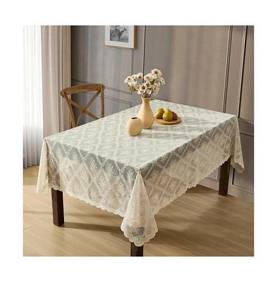 Hlc.me Isabella Floral Lace Fabric Tablecloth, Lace Fabric Table Cloth for Rectangle Tables, Wrinkle Resistant Tablecloth