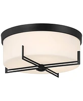 Henning 15 1/2" Modern Flush-Mount Ceiling Light Fixture Kitchen Foyer Hallway Round Black White Glass Shade Metal Bedroom Bathroom Entryway Living Ro