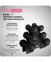 HolaHatha 2, 3, and 5 Pound Neoprene Dumbbell Free Hand Weight Set w/Rack, Black