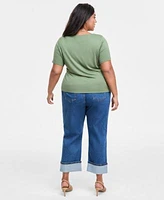 On 34th Trendy Plus Size Elbow Sleeve Tie Waist T Shirt Cuffed Straight Leg Jeans Exclusively At Macys