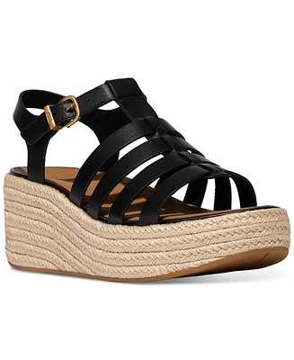 FitFlop Women's Platform Espadrille Leather Wedge Sandals