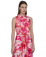 Calvin Klein Women's Printed Cotton Tie-Waist Shirtdress