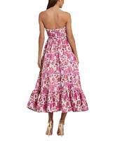 Women's Floral Brocade Strapless A Line Midi Dress