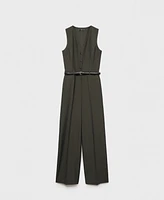 Mango Women's Belted Pinstripe Jumpsuit