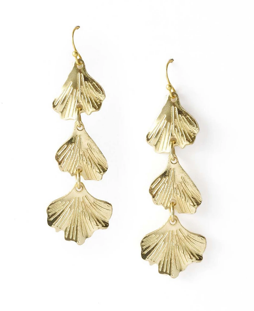 Matr Boomie Gold Tone Sayuri Ginkgo Leaf Triple Drop Earrings