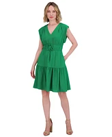 Eliza J Petite V-Neck Cap-Sleeve Tiered Dress