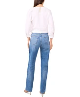 1.state Women's Crewneck Side-Tie Cropped Blouse