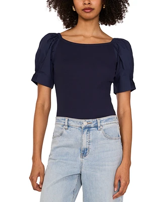 1.state Women's Mixed-Media Puff-Sleeve Top