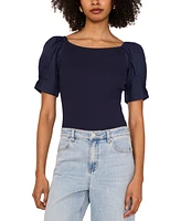 1.state Women's Mixed-Media Puff-Sleeve Top