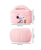 Peanuts Snoopy Fluffy Cosmetic Bag for Travel - Soft Plush Toiletry Pouch