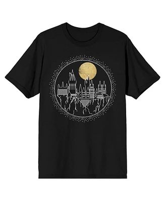 Harry Potter Hogwarts Line Art Moonrise Men's Black T-Shirt-xxl