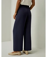 Women's Silk Wide Leg Tailored Pant with Mid Rise