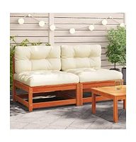 Patio Sofas Armless with Cushions 2 pcs Wax Brown Solid Wood Pine