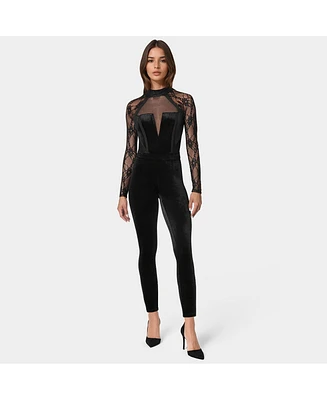 Bebe Women's Lace Combo Velour Catsuit