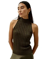 Classic High-Neck Cable-Knit Sleeveless Top for Women