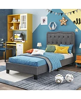 Bed Frame with 46 Inch Tall Button Tufted Headboard
