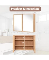 Double Door Bathroom Wall Cabinet with Mirror and Adjustable Shelves
