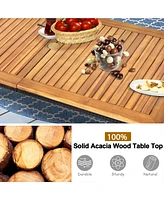 Gymax 7PCS Rattan Outdoor Dining Set Patio Furniture Set w/ Wooden Tabletop