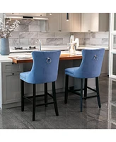 Velvet Bar Stools Set of 2, Button Tufted Upholstered Counter Height Chairs-The Pop Home